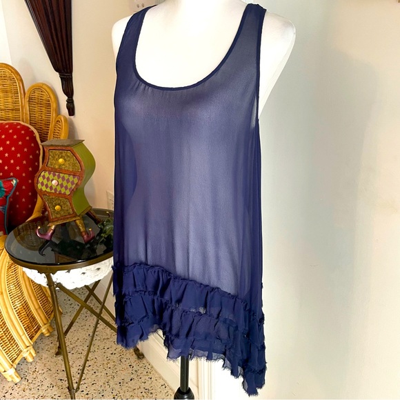Anthropologie Odille Navy Blue Sheer Swing Top! Great condition! 4 - Picture 2 of 11